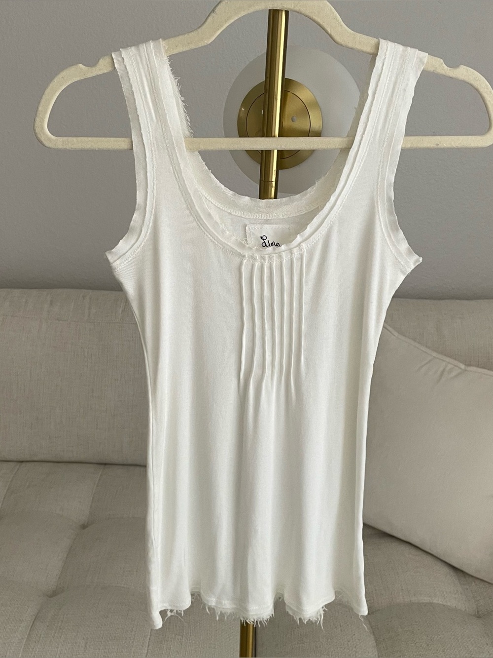 Vintage Y2K Linq Los Angeles Cotton Silk Chiffon Trim Full Length Tank Off-White